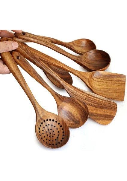 B Tarzı 1 Takım Doğal Ahşap Sofra Kaşık Pota Turner Uzun Pirinç Kevgir Çorba Skimmer Pişirme Kaşıkları Kepçe Mutfak Alet Seti 1 (Yurt Dışından) fiyatları