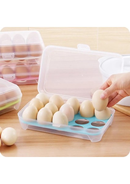 Mavi Stil Buzdolabı 15 Yumurta Saklama Kutusu Tutucu Darbeye Dayanıklı Plastik Şeffaf Gıda Taze Kutu Hava Geçirmez Dayanıklı Konteyner Vaka Yumurta Tepsisi (Yurt Dışından)