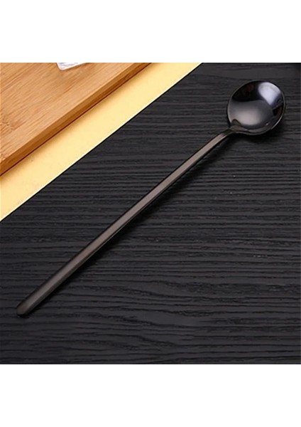 Siyah Kaşık Stili 13 cm 12 Adet Et Uzun Saplı Karıştırma Kaşığı Paslanmaz Çelik Çay Kahve Kaşığı Yuvarlak Şekil Kokteyl Karıştırma Kaşığı Renkli Dondurma Kaşığı (Yurt Dışından)