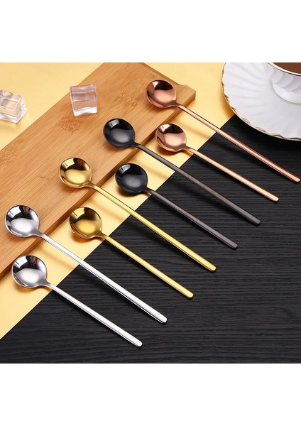 Siyah Kaşık Stili 13 cm 12 Adet Et Uzun Saplı Karıştırma Kaşığı Paslanmaz Çelik Çay Kahve Kaşığı Yuvarlak Şekil Kokteyl Karıştırma Kaşığı Renkli Dondurma Kaşığı (Yurt Dışından) fiyatları