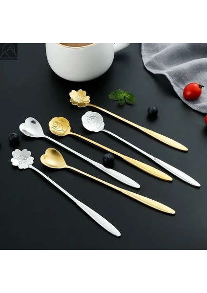 E Stili Çiçek Kaşığı Çay Kaşığı Kahve Kaşığı Uzun Saplı Dondurma Tatlı Kaşığı Gümüş Altın Paslanmaz Çelik Kaşık Kahve Çay Için (Yurt Dışından) fiyatları