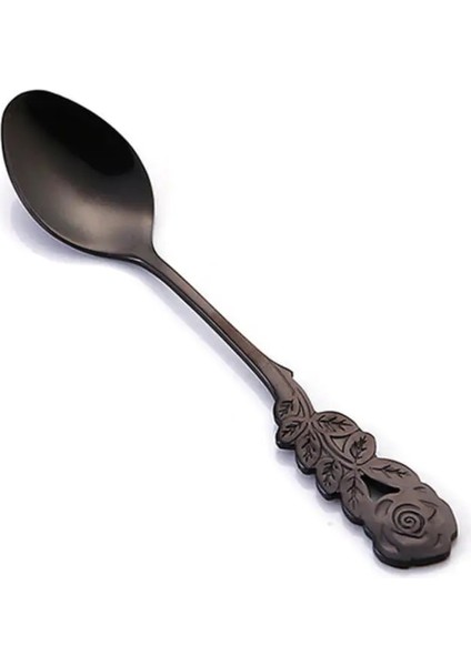 Siyah Stil 1 Adet Uzun Saplı Mini Paslanmaz Çelik Gül Kahve Kaşığı Karıştırma Kaşığı Çay Kaşığı Küçük Dondurma Tatlı Kaşığı Mutfak Sofra Takımı (Yurt Dışından)