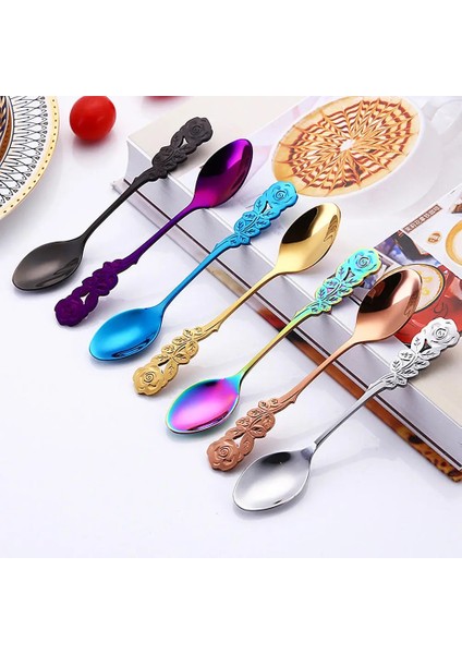 Siyah Stil 1 Adet Uzun Saplı Mini Paslanmaz Çelik Gül Kahve Kaşığı Karıştırma Kaşığı Çay Kaşığı Küçük Dondurma Tatlı Kaşığı Mutfak Sofra Takımı (Yurt Dışından) fiyatları