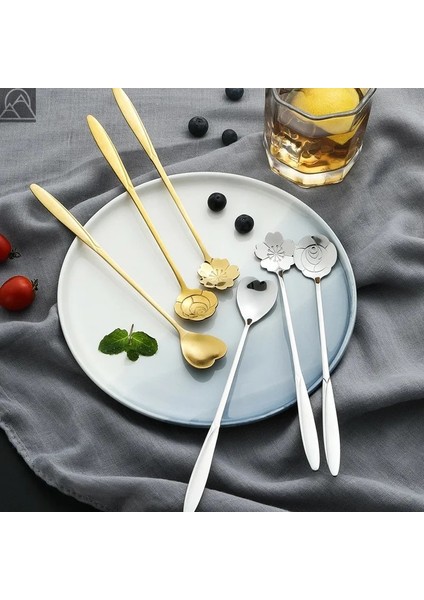 D Stili Çiçek Kaşığı Çay Kaşığı Kahve Kaşığı Uzun Saplı Dondurma Tatlı Kaşığı Gümüş Altın Paslanmaz Çelik Kaşık Kahve Çay Için (Yurt Dışından) modelleri