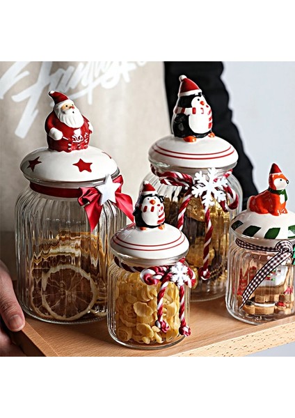 PENGUEN-300ML Stili Noel Yeni Yıl Hediye Depolama Kavanoz Noel Baba Kardan Adam Şeker Tankı Çikolatalı Kurabiye Kutusu Kapaklı Mühürlü Depolama Şişe Konteyner (Yurt Dışından) indirimleri