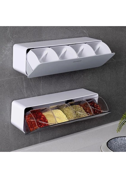 Gri Stil Baharat Kutusu Mutfak Malzemeleri Bir Adet Çok Izgaralı Baharat Kavanoz Kombinasyonu Dört Izgaralı Duvara Monte Tuz Şekeri Msg Depolama Baharat Kutuları (Yurt Dışından) fiyatları