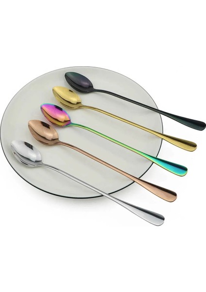 1 Adet Gümüş Tarzı Renkli Uzun Saplı Çay Kaşığı Suyu Kahve Karıştırma Çatal Bıçak Takımı Paslanmaz Çelik Kaşık Dondurma Tatlı Kaşığı Mutfak Aksesuarları (Yurt Dışından) fiyatları