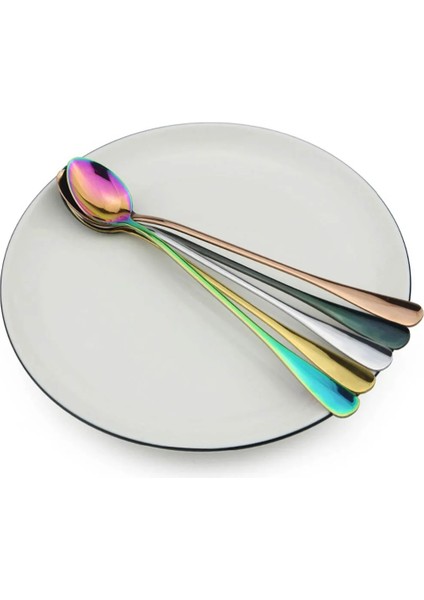 1 Adet Gümüş Tarzı Renkli Uzun Saplı Çay Kaşığı Suyu Kahve Karıştırma Çatal Bıçak Takımı Paslanmaz Çelik Kaşık Dondurma Tatlı Kaşığı Mutfak Aksesuarları (Yurt Dışından) modelleri