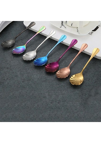 F Stili Yaratıcı Kabuk Şekli Paslanmaz Çelik Kaşık Çay Kaşığı Kahve Kaşığı Dondurma Şeker Tatlı Kaşığı Sofra Takımı Mutfak Aksesuarları (Yurt Dışından) fırsatları