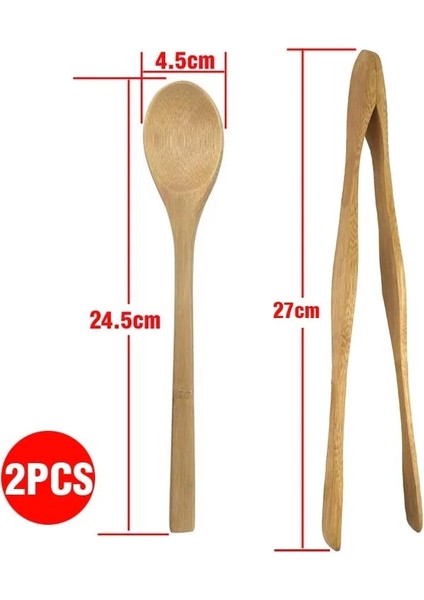 Kaşık ve Tong C Stili Ahşap Bambu Katı Kaşık Mutfak Alet Seti Çorba Kaşığı Gıda Maşası Bambu Çatal Pişirme Karıştırma Karıştırma Doğal Sofra Takımı (Yurt Dışından)