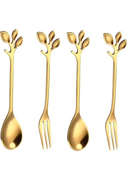 Altın Kaşık Stili Yaprak Kahve Kaşığı Çatal Paslanmaz Çelik Altın Yaratıcı Sofra Takımı Tatlı Kek Dondurma Karıştırma Kaşığı Kek Şeker Kaşığı Çatal (Yurt Dışından) fiyatları
