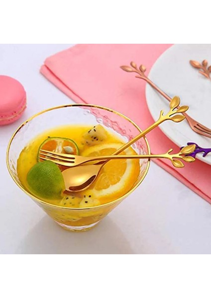 Altın Kaşık Stili Yaprak Kahve Kaşığı Çatal Paslanmaz Çelik Altın Yaratıcı Sofra Takımı Tatlı Kek Dondurma Karıştırma Kaşığı Kek Şeker Kaşığı Çatal (Yurt Dışından) modelleri