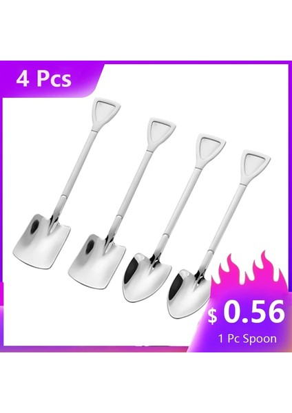 4 Adet-Gümüş A Tarzı Ovel Kaşık Paslanmaz Çelik Kahve Kaşığı Kahve Için Yaratıcı Çay Kaşığı Dondurma Kaşığı Sofra Çatal Bıçak Takımları (Yurt Dışından)
