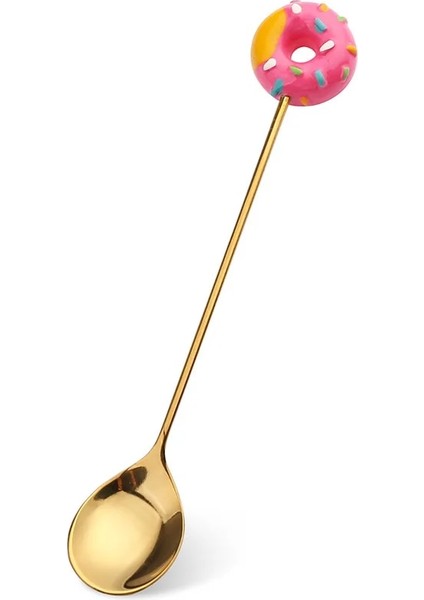 Çörek Kaşığı-Kırmızı Tarzı Paslanmaz Çelik Donut Şeker Kaşığı Çatal Mutfak Sofra Süt Kahve Karıştırma Kaşık Tatlı Kek Araçları Çatal Kaşık Seti (Yurt Dışından)