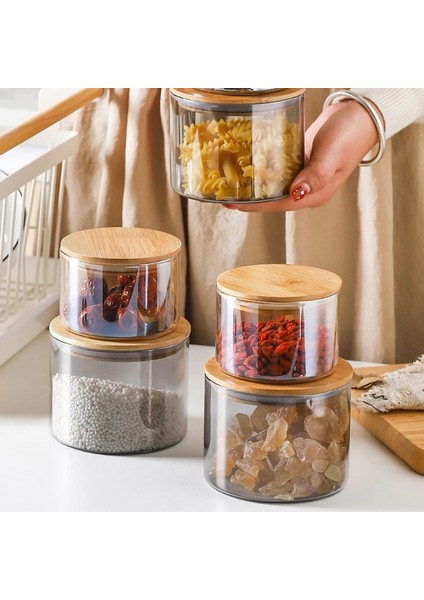 Amber-Küçük Tarzı Cam Mühürlü Depolama Şişe Kavanoz Aperatifler Kurutulmuş Meyve Kutuları Bor Düz Silindir Cam Çay Ev Mutfak Ahşap Kapak (Yurt Dışından) modelleri