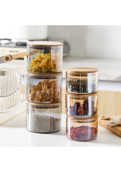Amber-Küçük Tarzı Cam Mühürlü Depolama Şişe Kavanoz Aperatifler Kurutulmuş Meyve Kutuları Bor Düz Silindir Cam Çay Ev Mutfak Ahşap Kapak (Yurt Dışından) fırsatları