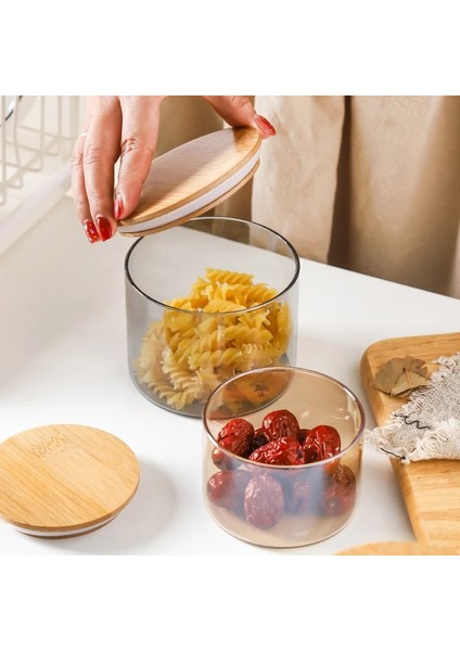 Amber-Küçük Tarzı Cam Mühürlü Depolama Şişe Kavanoz Aperatifler Kurutulmuş Meyve Kutuları Bor Düz Silindir Cam Çay Ev Mutfak Ahşap Kapak (Yurt Dışından) indirimleri