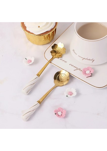 Siyah Gümüş Tarzı Sakura Çay Kahve Karıştırma Kaşığı Paslanmaz Çelik Kaşık Seramik Saplı Çiçek Şekli Tatlı Kaşığı Mutfak Sofra Takımı Seramik Saplı (Yurt Dışından) fırsatları