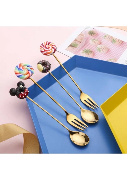 Çörek Çatalı-Siyah Stili Paslanmaz Çelik Donut Şeker Kaşığı Çatal Mutfak Sofra Süt Kahve Karıştırma Kaşık Tatlı Kek Araçları Çatal Kaşık Seti (Yurt Dışından) modelleri