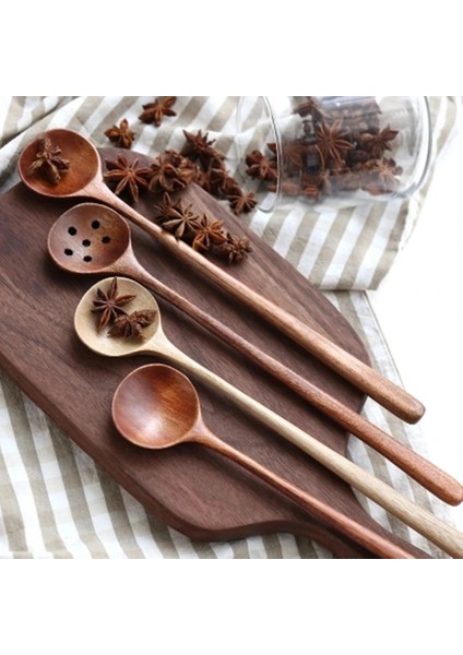 16CM Type2 Stili 1 Adet Masif Ahşap Uzun Saplı Tahta Kaşık Kore Sos Karıştırma Kaşığı Japon Yuvarlak Ağız Anti-Haşlanma Güveç Karıştırma Kaşığı (Yurt Dışından)