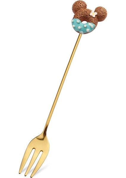 Karikatür Çatal-Mavi Tarzı Paslanmaz Çelik Donut Şeker Kaşığı Çatal Mutfak Sofra Süt Kahve Karıştırma Kaşık Tatlı Kek Araçları Çatal Kaşık Seti (Yurt Dışından)