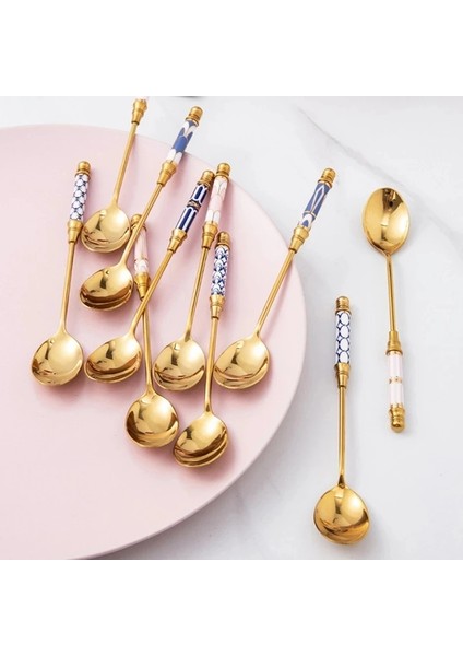 H Tarzı Paslanmaz Çelik Tatlı Kaşığı Seramik Uzun Saplı Dondurma Kaşığı Çay Kaşığı Altın Kahve Kek Meyve Süt Kaşığı Mutfak Sofra Takımı (Yurt Dışından) modelleri