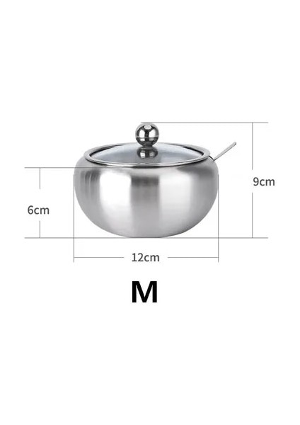 M Tarzı Mom's El Mutfak Baharat Kutusu Paslanmaz Çelik Büyük Cam Şeffaf Kapaklı ve Kaşıklı Şekerlik (Yurt Dışından)