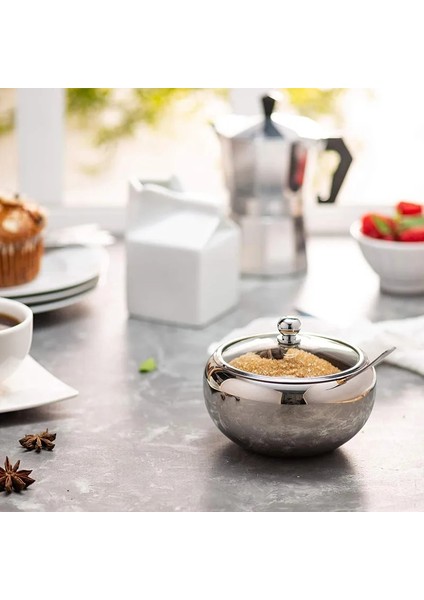 M Tarzı Mom's El Mutfak Baharat Kutusu Paslanmaz Çelik Büyük Cam Şeffaf Kapaklı ve Kaşıklı Şekerlik (Yurt Dışından) modelleri