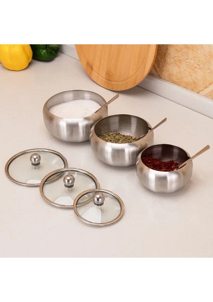 M Tarzı Mom's El Mutfak Baharat Kutusu Paslanmaz Çelik Büyük Cam Şeffaf Kapaklı ve Kaşıklı Şekerlik (Yurt Dışından) indirimleri