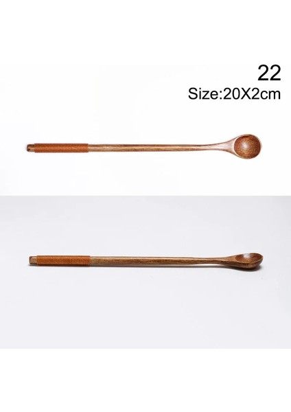 No.22 Tarzı Uzun Ince Saplı Doğal Tahta Kaşık Karıştırma Karıştırma Kaşıkları Tatlı Kahve Çay Bal Malzemeleri Mutfak Aletleri Sofra Takımı (Yurt Dışından)