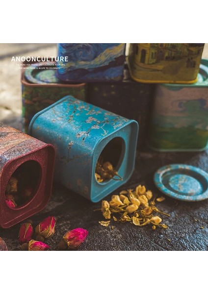 Stil E5 Stili 5.6x5.6x6.6cm Mini Çay Teneke Depolama Metal Kutu Küçük Demir Pot Için Mühürlü Pot Kahve Çay Şeker Saklama Kutusu Van Gogh Boyama Konteyner Kutuları (Yurt Dışından) modelleri