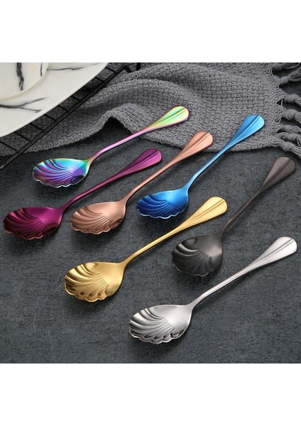F Stili Yaratıcı Kabuk Şekli Paslanmaz Çelik Kaşık Çay Kaşığı Kahve Kaşığı Dondurma Şeker Tatlı Kaşığı Sofra Takımı Mutfak Aksesuarları (Yurt Dışından) fiyatları