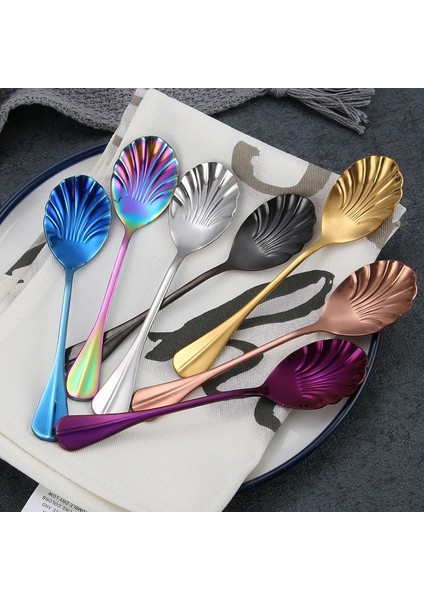 F Stili Yaratıcı Kabuk Şekli Paslanmaz Çelik Kaşık Çay Kaşığı Kahve Kaşığı Dondurma Şeker Tatlı Kaşığı Sofra Takımı Mutfak Aksesuarları (Yurt Dışından) fırsatları