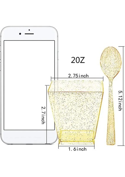 Mini Tadım Kaşıkları ile 50 Takım Kare Küçük Tatlı Bardakları 2oz Tek Kullanımlık Altın Glitter Tatlı Plastik Kaseler Kichen Gıda Depolama (Yurt Dışından) fırsatları