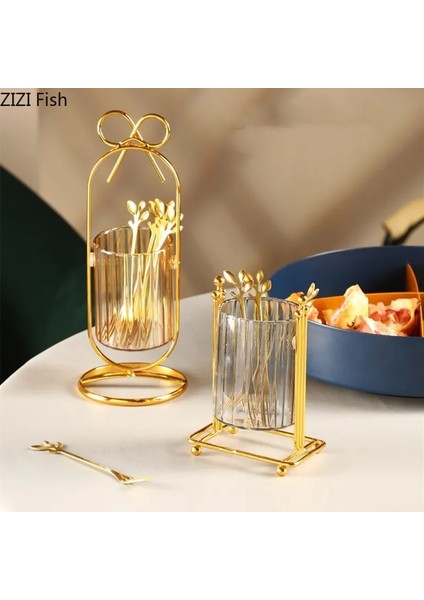 E1--6 Adet Tarzı Paslanmaz Çelik Cam Depolama Tankı Paslanmaz Çelik Meyve Çatal Seti Modern Ev Mutfak Meyve Çatal Depolama Aracı Chopstick Dinlenme (Yurt Dışından) indirimleri