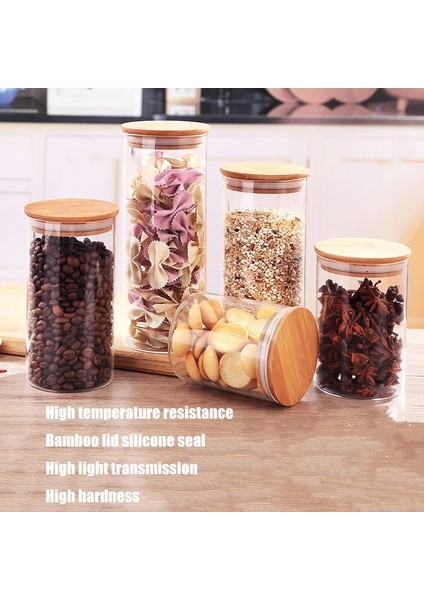 4pcsy4 Stili Mutfak Gıda Depolama Şeffaf Cam Kavanoz Bambu Kapaklı Mühürlü Kutular Şişe Kavanozları Şeker Kutusu Mutfak Saklama Kutusu (Yurt Dışından) modelleri
