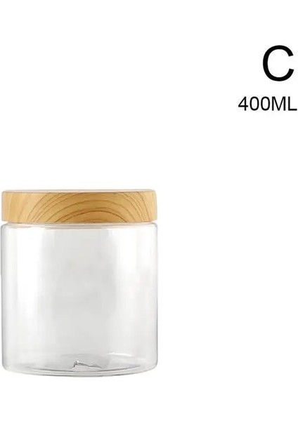 400ML Şeffaf Stil Ahşap Tahıl Hava Geçirmez Kavanoz Mutfak Neme Dayanıklı Taze Tutma Depolama Tankları Geniş Ağızlı Şeffaf Plastik Şişe Somun Kurabiye Kavanozu (Yurt Dışından)