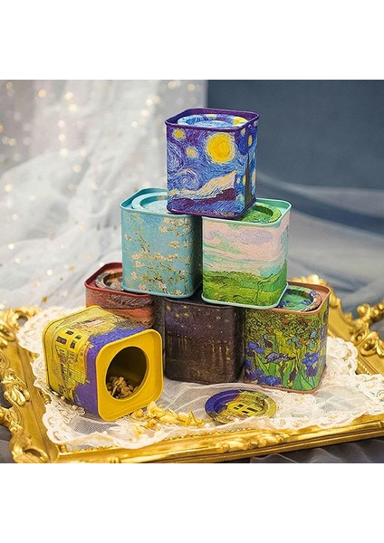 No.3 Tarzı 5.6x5.6x6.6cm Mini Çay Teneke Depolama Metal Kutu Küçük Demir Pot Için Mühürlü Pot Kahve Çay Şeker Saklama Kutusu Van Gogh Boyama Konteyner Kutuları (Yurt Dışından) fiyatları