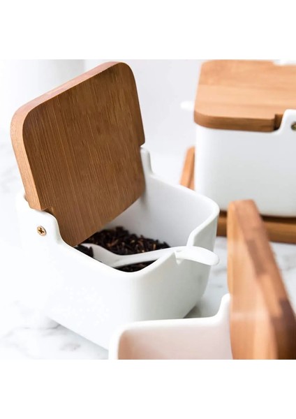 2 Adet Tarzı Homie Seramik Çeşni Kapaklı Şeker Kabı Tuzluk Saklama Kavanozu Ev Baharat Pot Bambu Tepsi Baharat Kavanoz Soya Tenekesi (Yurt Dışından) fırsatları
