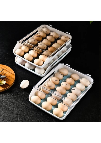 A-Kırmızı Stili Yeni Otomatik Yuvarlanan Yumurta Kutusu Mutfak Eşyaları Buzdolabı Depolama Organizatör Ev Şeffaf Çekmece Tepsisi Space Saver (Yurt Dışından) modelleri