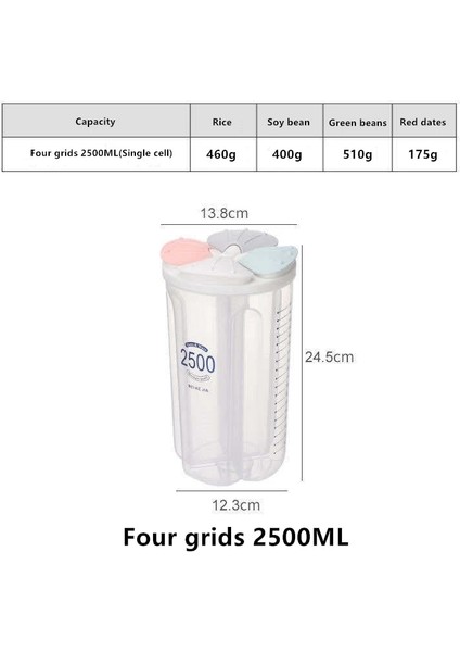 4 IZGARA-2500ML Stili Mutfak Gıda Saklama Kapları Platic Tahıl Dağıtıcı Tahıl Depolama Tankı Neme Dayanıklı Şeffaf Organizatör Kutusu Mutfak Öğesi (Yurt Dışından)