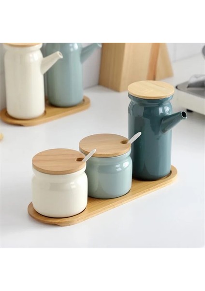 E Stili Baharat Kavanoz Yağ Sosu Sirke Şişesi Tepsili Seramik Çok Renkli Mutfak Aksesuarları (Yurt Dışından) fiyatları