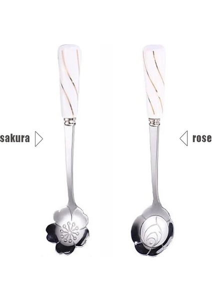 Beyaz Gümüş Tarzı Sakura Çay Kahve Karıştırma Kaşığı Paslanmaz Çelik Kaşık Seramik Saplı Çiçek Şekli Tatlı Kaşığı Mutfak Sofra Takımı Seramik Saplı (Yurt Dışından)