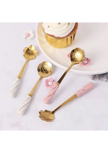 Beyaz Gümüş Tarzı Sakura Çay Kahve Karıştırma Kaşığı Paslanmaz Çelik Kaşık Seramik Saplı Çiçek Şekli Tatlı Kaşığı Mutfak Sofra Takımı Seramik Saplı (Yurt Dışından) modelleri
