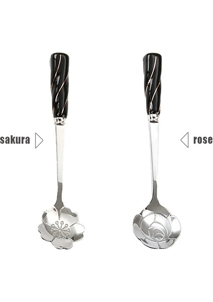 Siyah Gümüş Tarzı Gül Çay Kahve Karıştırma Kaşığı Paslanmaz Çelik Kaşık Seramik Saplı Çiçek Şekli Tatlı Kaşığı Mutfak Sofra Takımı Seramik Saplı (Yurt Dışından)