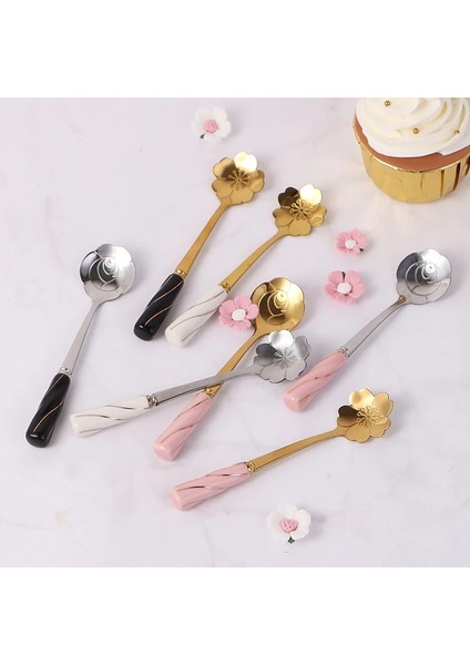 Siyah Gümüş Tarzı Gül Çay Kahve Karıştırma Kaşığı Paslanmaz Çelik Kaşık Seramik Saplı Çiçek Şekli Tatlı Kaşığı Mutfak Sofra Takımı Seramik Saplı (Yurt Dışından) fiyatları