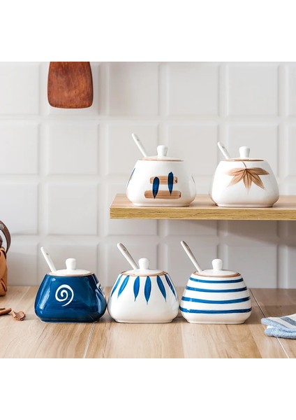 E Stili Yaratıcı Seramik Mutfak Gereçleri Tuz ve Şekerlikbaharat Kavanozları,baharatlık Kaseler,tepsili ve Kaşıklı Konteyner Çeşnilik Kavanozları (Yurt Dışından) modelleri