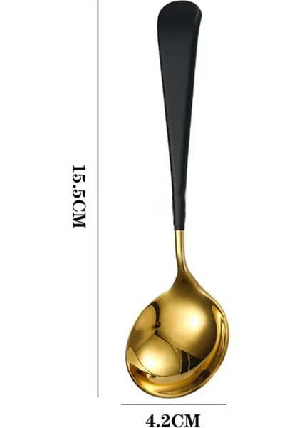 Siyah Altın Tarzı Yuvarlak Kafa Dondurma Tatlı Kahve Karıştırma Kaşığı Çay Şeker Kek Çatal Kaşık Paslanmaz Çelik Sofra Pota Aksesuarları (Yurt Dışından)