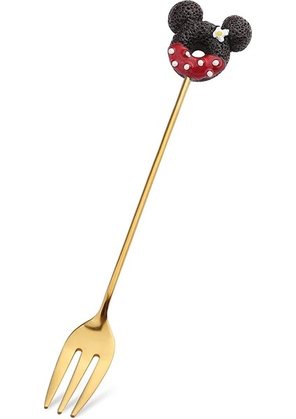 Karikatür Çatal-Kırmızı Stili Paslanmaz Çelik Donut Şeker Kaşığı Çatal Mutfak Sofra Süt Kahve Karıştırma Kaşık Tatlı Kek Araçları Çatal Kaşık Seti (Yurt Dışından)