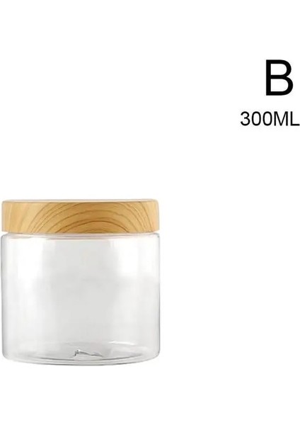 300ML Şeffaf Stil Ahşap Tahıl Hava Geçirmez Kavanoz Mutfak Neme Dayanıklı Taze Tutma Depolama Tankları Geniş Ağızlı Şeffaf Plastik Şişe Somun Kurabiye Kavanozu (Yurt Dışından)